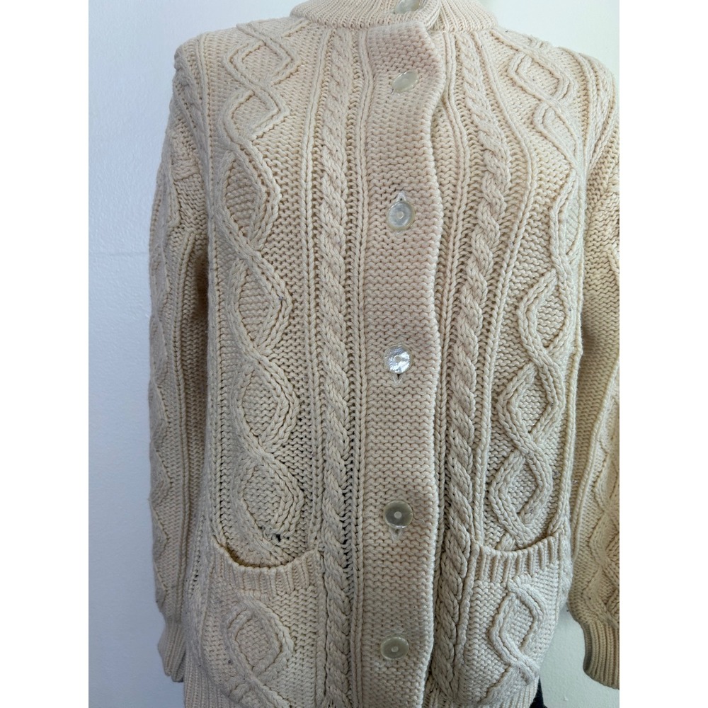 Woodstock Cream Cable‎ Knit Button Up Vintage Cardigan Sweater - Picture 3 of 8
